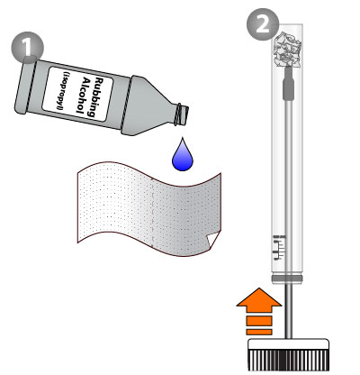 cleaning subzero waterpipe with rubbing alcohol, paper towel, and broomstick