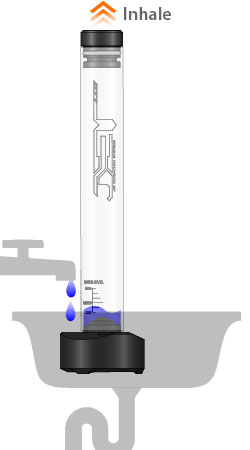 Filling waterpipe with water by inhaling through downstem port